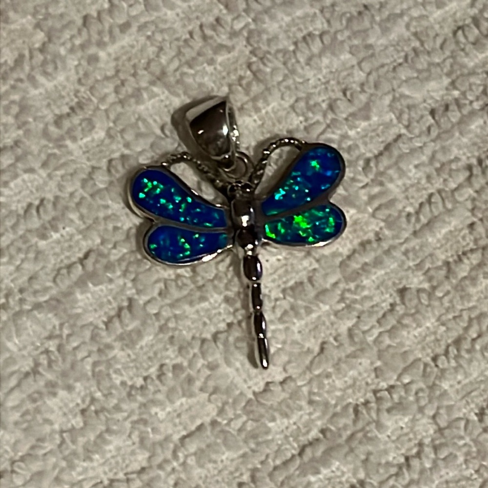 NWOT Sterling & blue opal dragonfly pendant